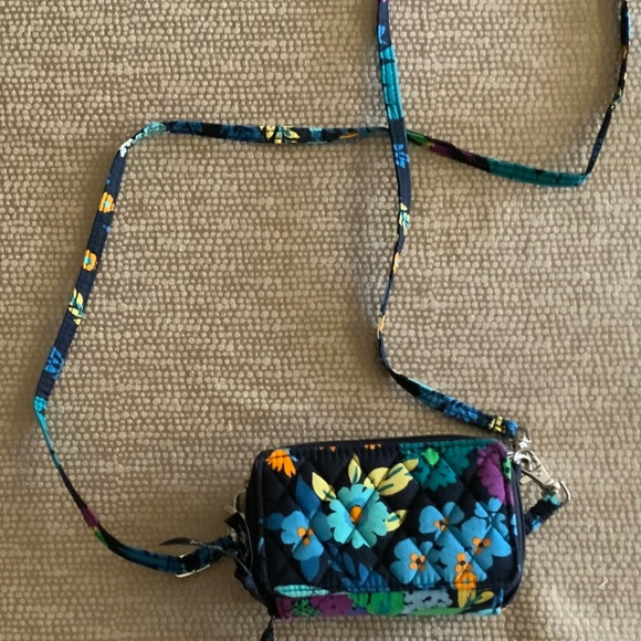 VERA BRADLEY CROSS BODY WALLET BLUE FLORAL 4” by 6” - Picture 2 of 5